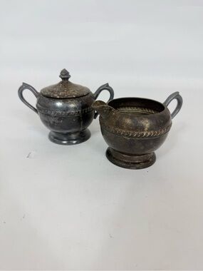 Vintage F.B. Rogers 1883 Silver Co. Cream & Sugar W/Lid Silver On Copper 1202